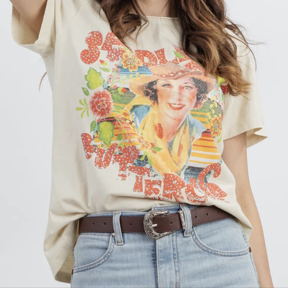 NWT Montana West American Bling rhinestone Saddle up Buttercup t shirt. Large